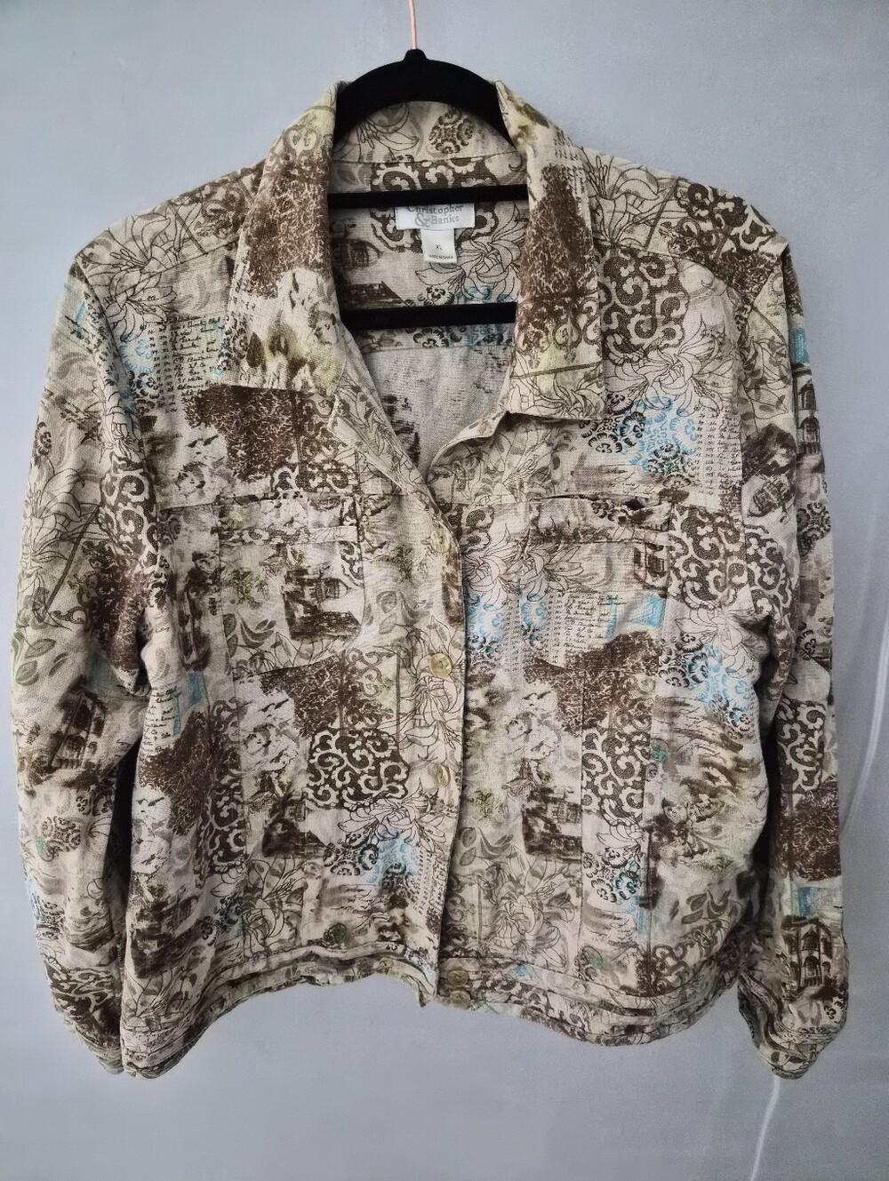Christopher & Banks Vintage Beige and Brown Patchwork Print Jean Jacket